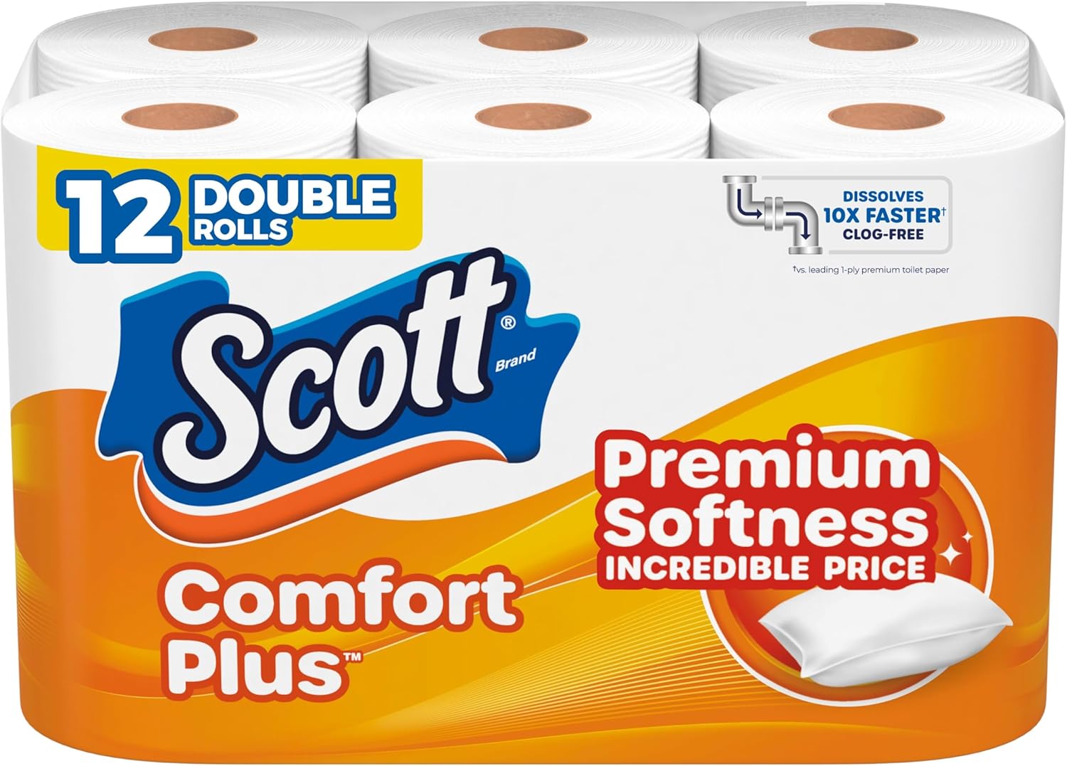 Scott ComfortPlus Toilet Paper, 12 Double Rolls, 231 Sheets Per Roll, Septic Safe, 1 Ply Toilet Tissue